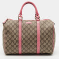 Gucci Joy Medium Pink/Beige GG Supreme Canvas and Leather Boston Bag