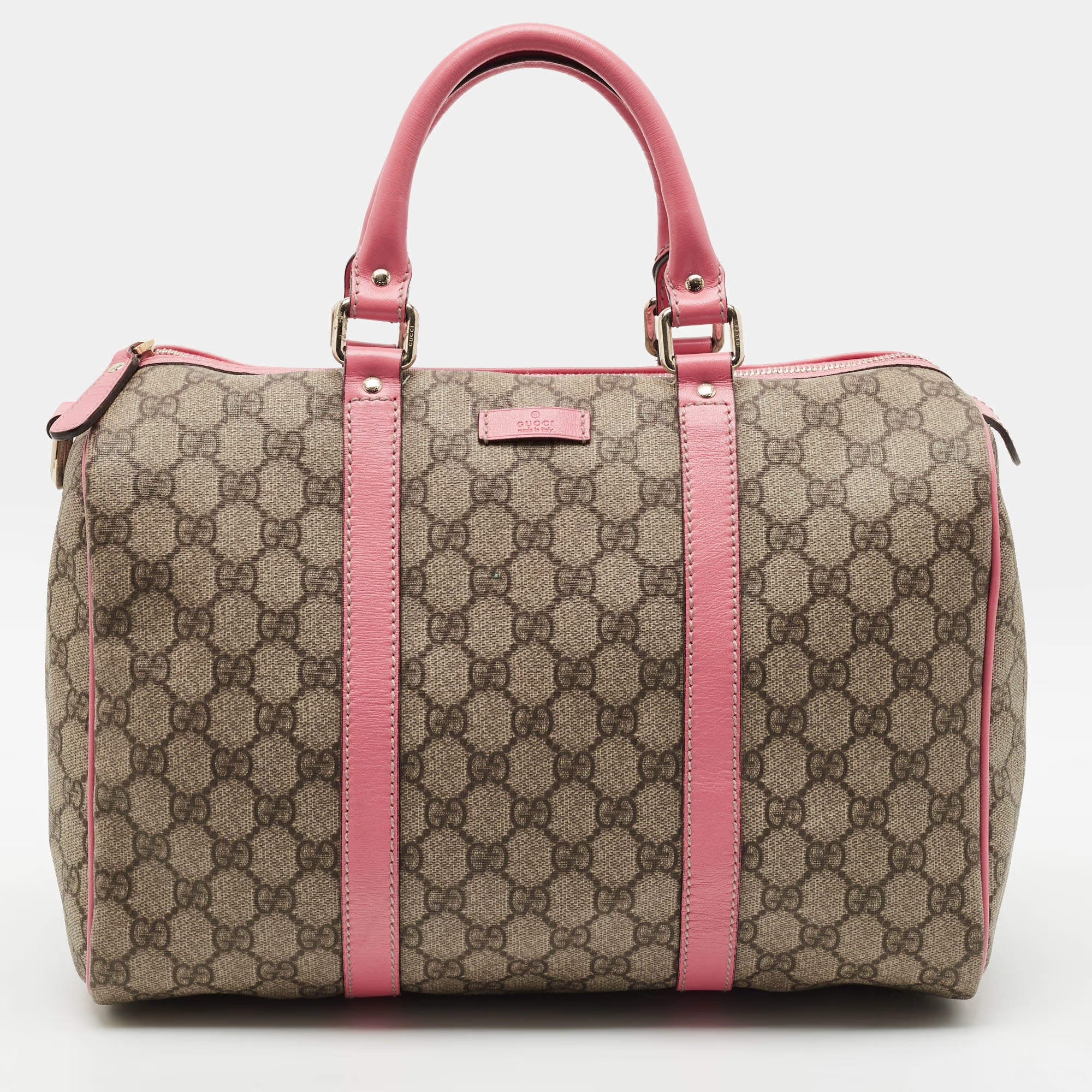 Gucci Joy Medium Pink/Beige GG Supreme Canvas and Leather Boston Bag