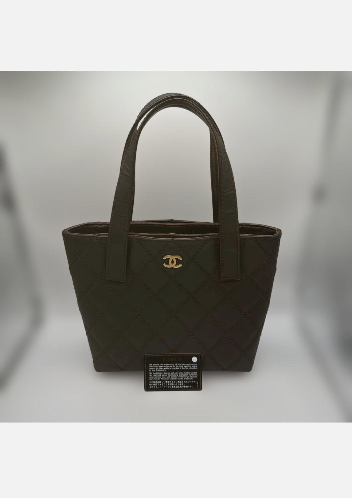 Chanel Wild Stitch Coco Mark Tote Bag Brown Quilted Leather