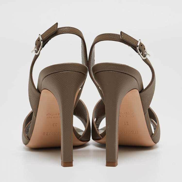 Hermes Dark Grey Leather Night Slingback Sandals Size 36