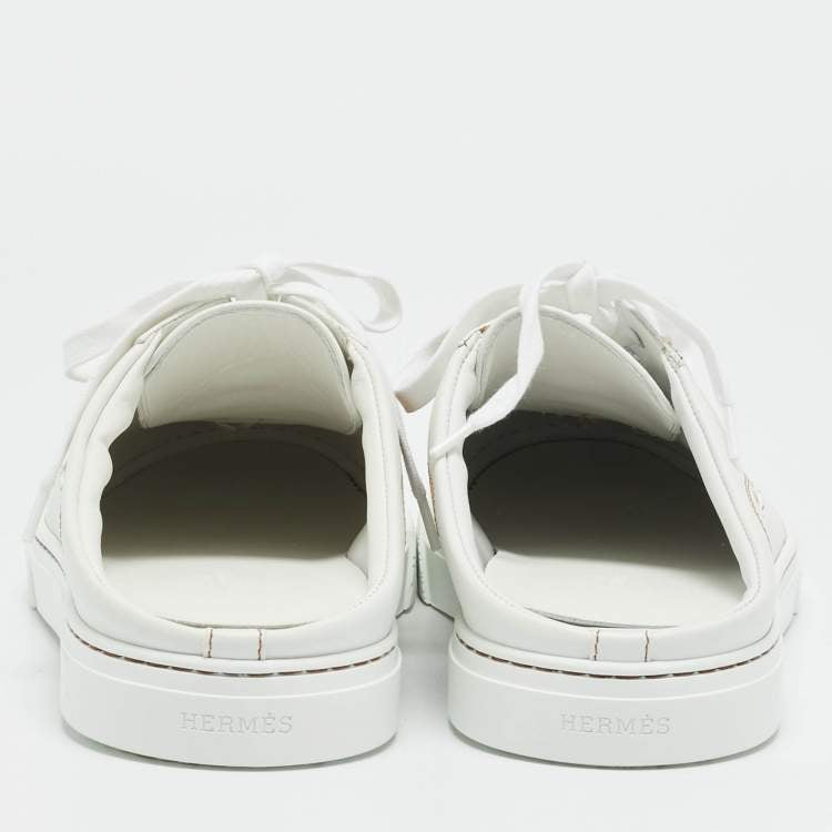 Hermes Keep Size 43 White Leather Mules Sneakers