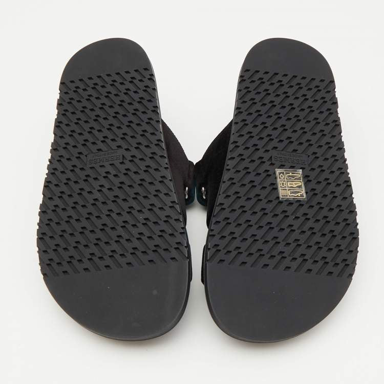 Hermes Black/Green Velvet Chypre Sandals Size 37