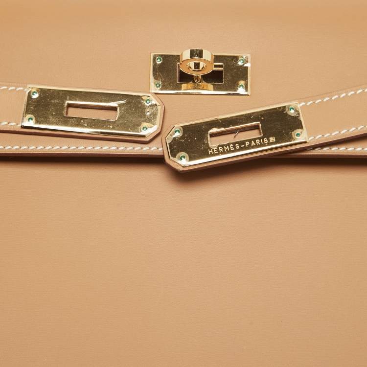 Hermes Kelly Sellier 32 Gold Finish Natural Sable Veau Butler Leather Top Handle Bag