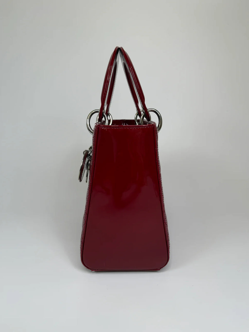 CHRISTIAN DIOR MEDIUM LADY DIOR IN PATENT RED LEATHER WITH SILVER HARDWARE