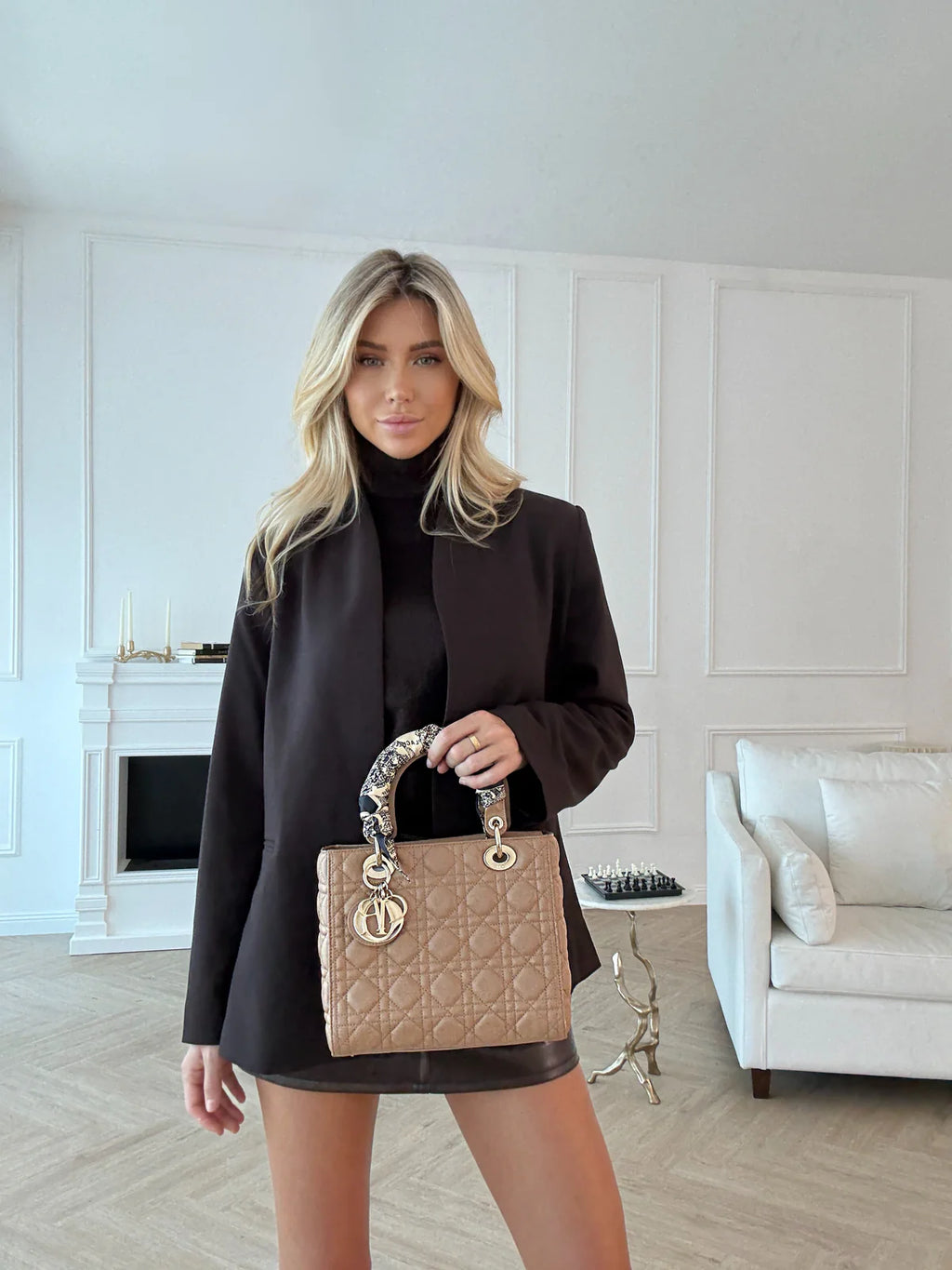 CHRISTIAN DIOR MEDIUM LADY DIOR BAG IN SAND WITH GOLD HARDWARE