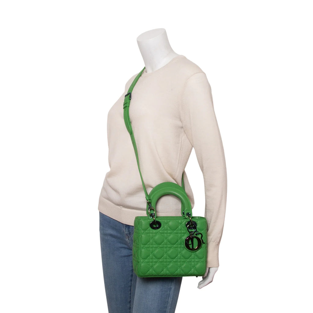 Christian Dior 2022 Green Cannage Lambskin Leather Small Lady Dior Bag