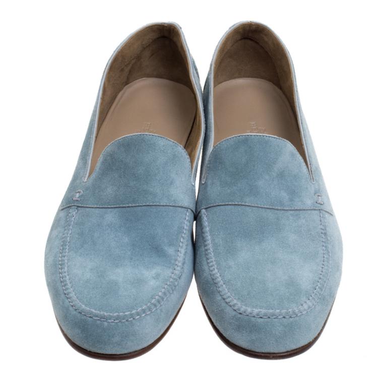 Hermes Slate Blue Suede Keep Moccasins Size 43
