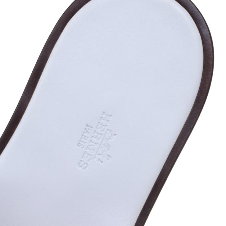 Hermes White Ostrich Izmir Sandals Size 44
