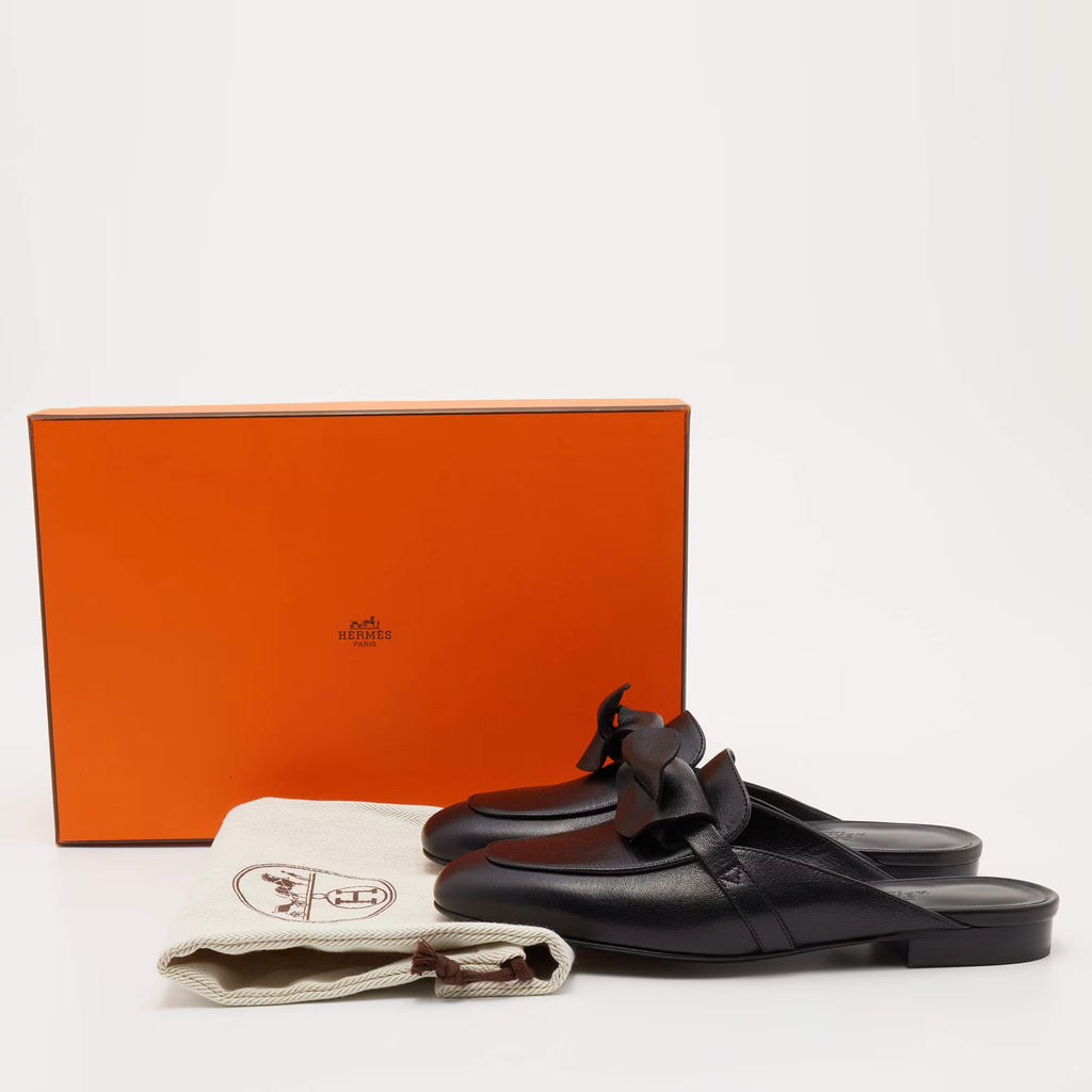 Hermes Black Leather Oz Mules Size 36