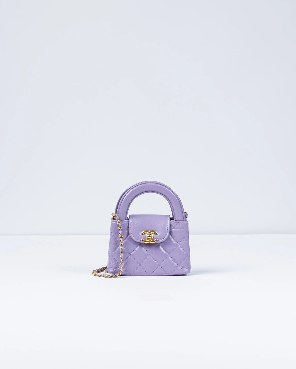 Chanel Kelly Bag Shiny Aged Calfskin & Gold-Tone Metal in Lavender Micro size