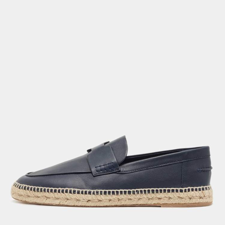 Hermes Navy Blue Leather Trip Espadrilles Size 46