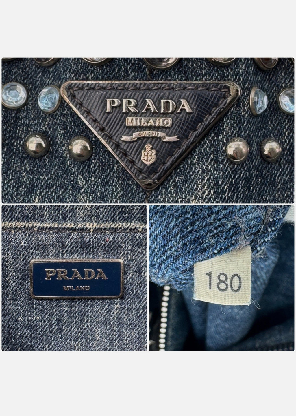 PRADA Canapa Tote Bag Bijoux Rhinestones Studs Denim Blue Bag