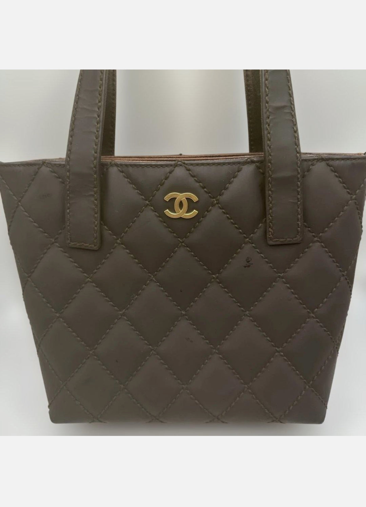 Chanel Wild Stitch Coco Mark Tote Bag Brown Quilted Leather