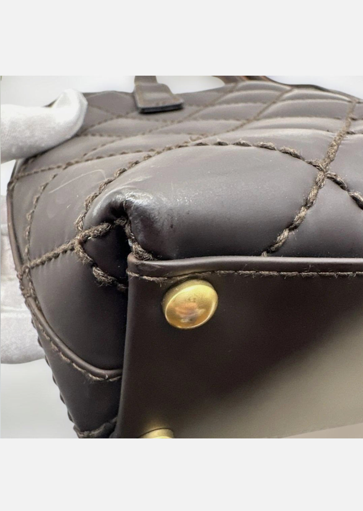 Chanel Wild Stitch Coco Mark Tote Bag Brown Quilted Leather