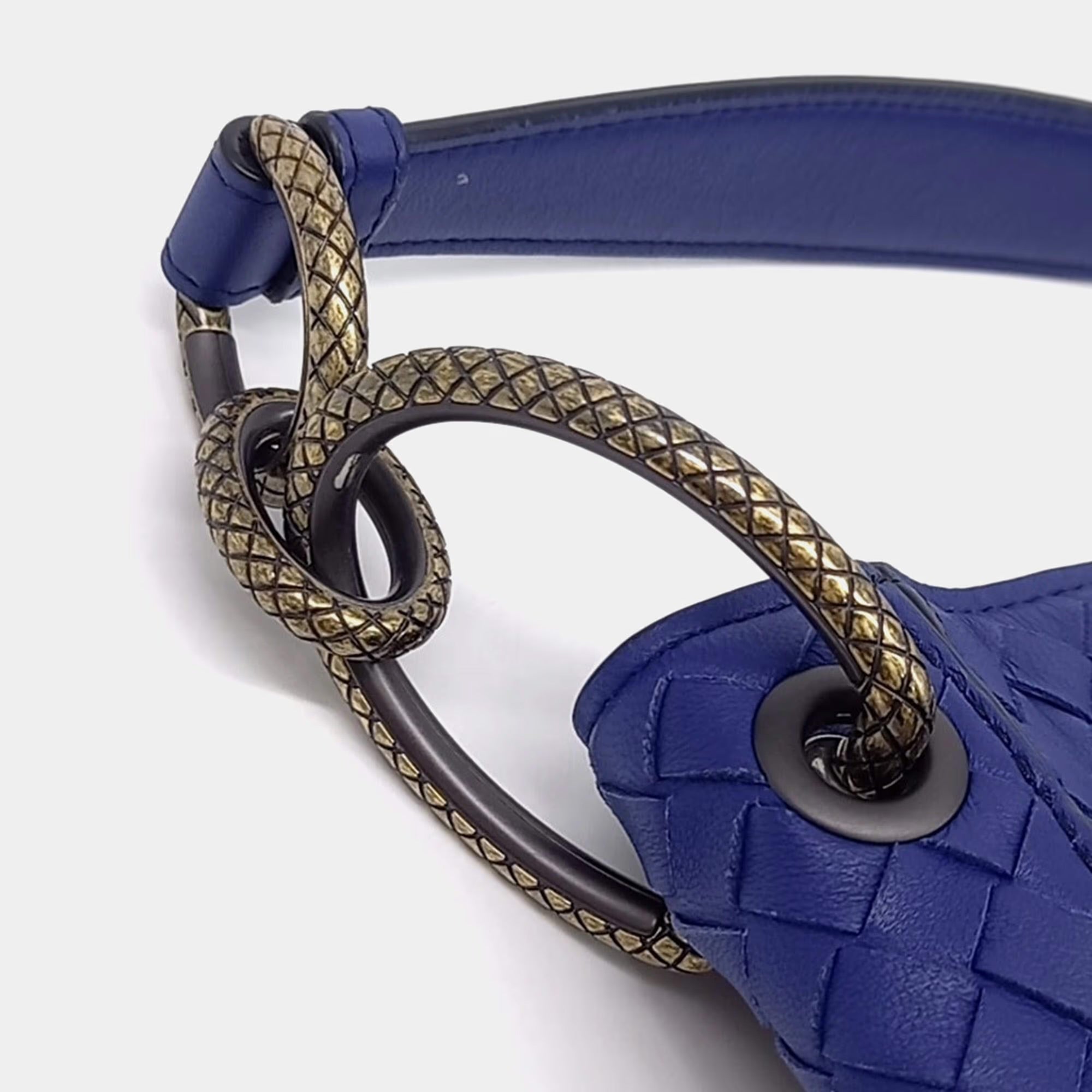 Bottega Veneta Blue Leather Mesh Tote Bag