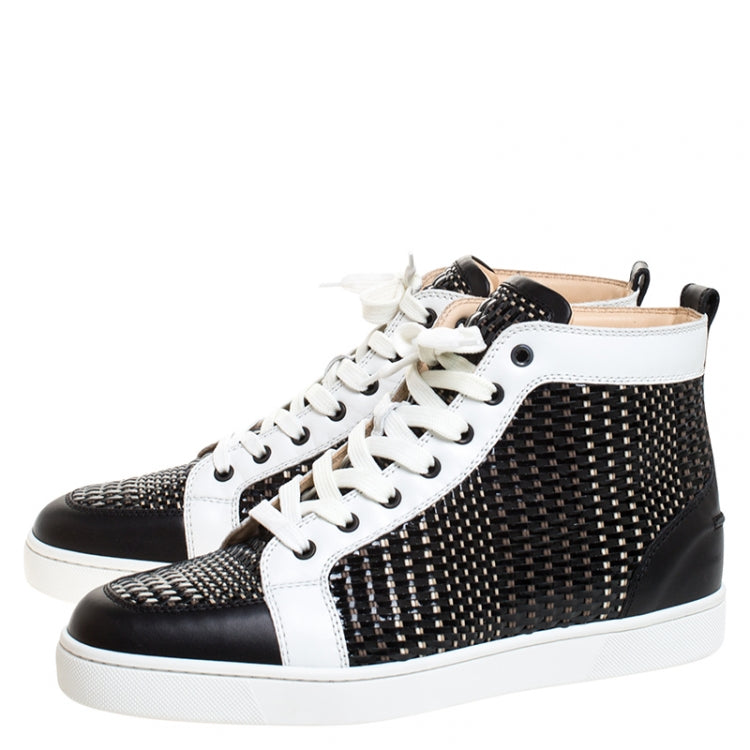 Christian Louboutin Black/White Leather Rantus High Top Sneakers Size 44