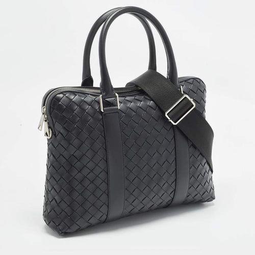 Bottega Veneta Black Intrecciato Leather Slim Briefcase