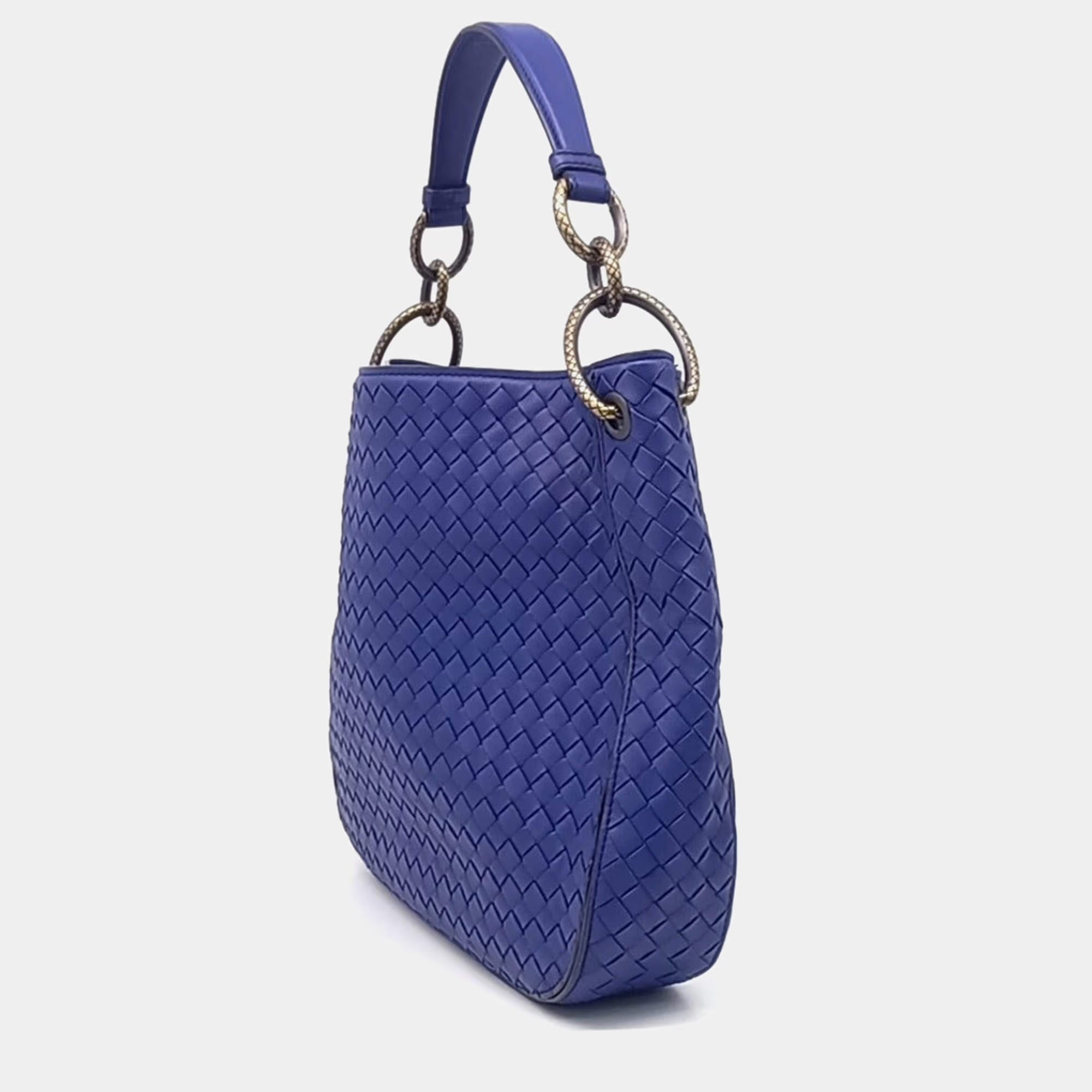 Bottega Veneta Blue Leather Mesh Tote Bag