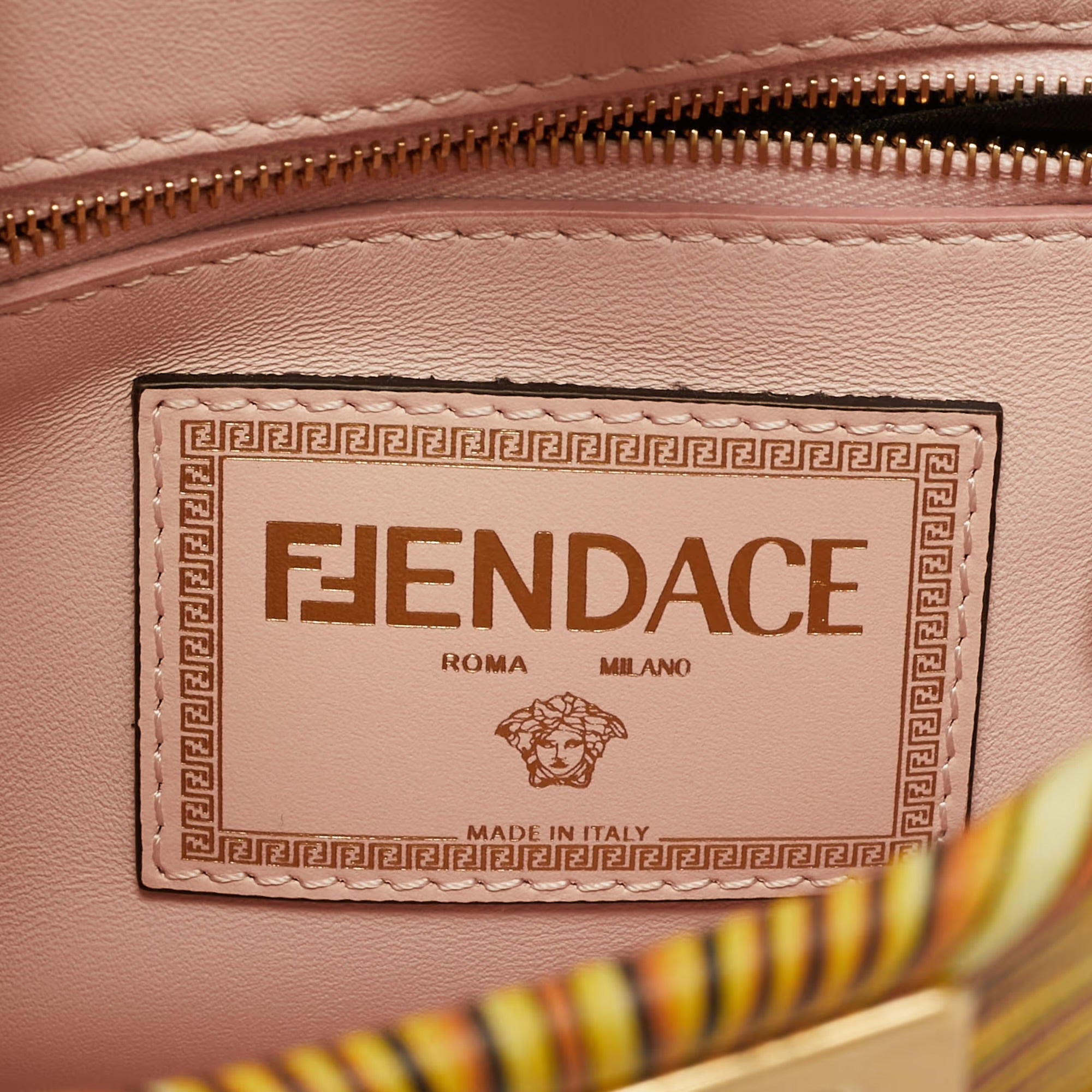 Fendi x Versace Fendace Peekaboo Mini Pink/Yellow Zucca Baroque Print Leather Top Handle Bag