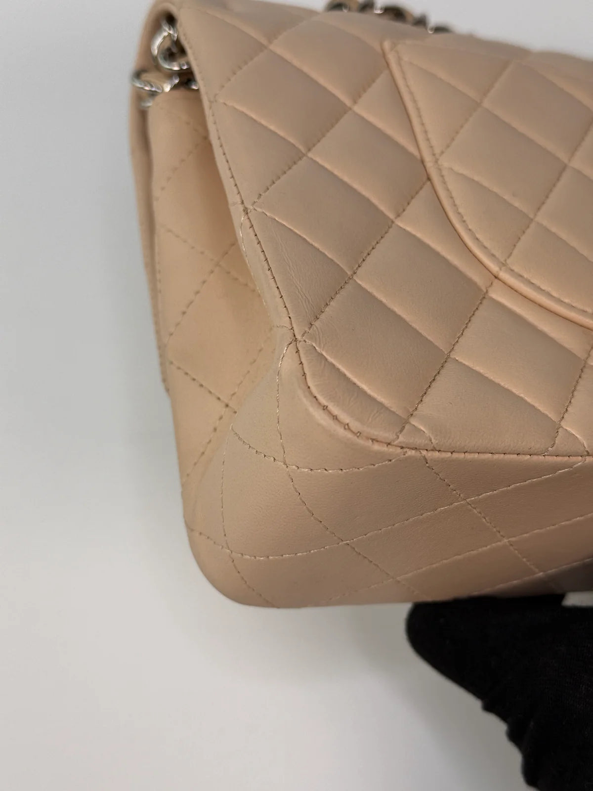 CHANEL MEDIUM CLASSIC DOUBLE FLAP LIGHT BEIGE LAMBSKIN LEATHER WITH SILVER HARDWARE