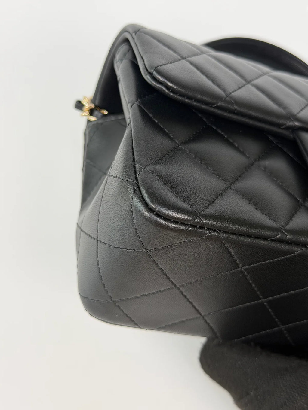 CHANEL MINI RECTANGLE TOP HANDLE IN BLACK LAMBSKIN LEATHER WITH PALE GOLD HARDWARE