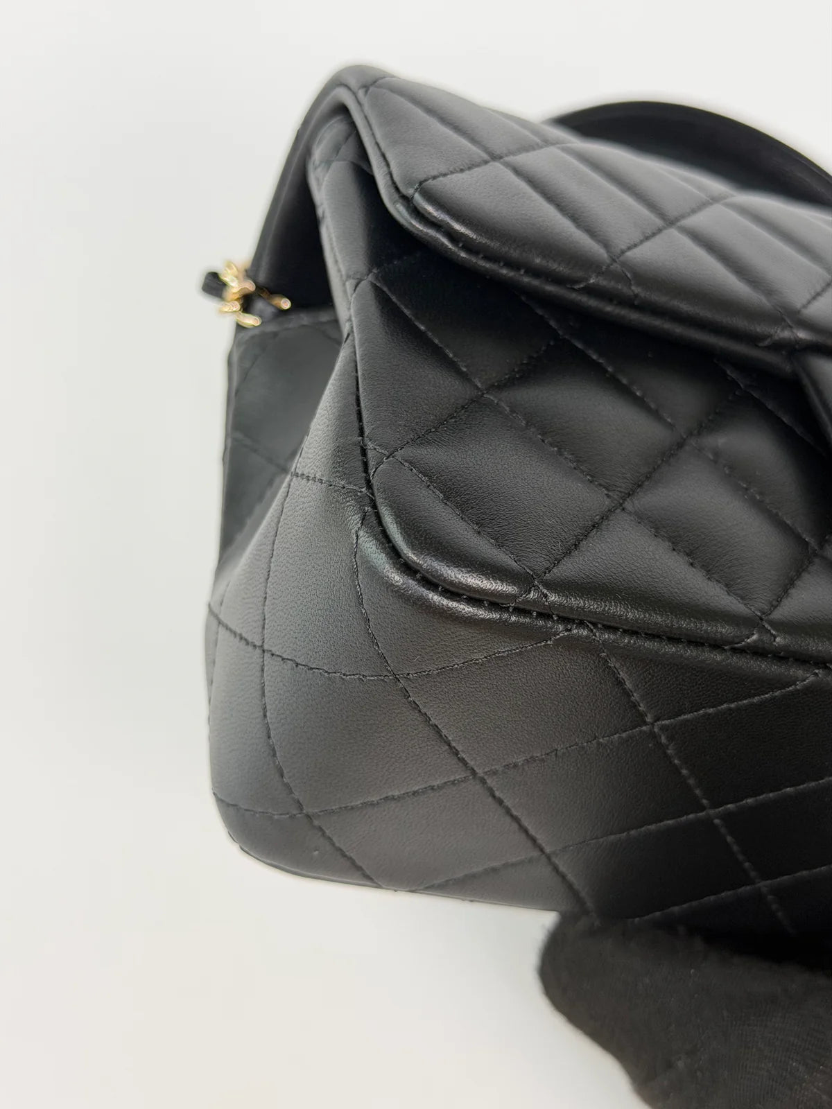 CHANEL MINI RECTANGLE TOP HANDLE IN BLACK LAMBSKIN LEATHER WITH PALE GOLD HARDWARE