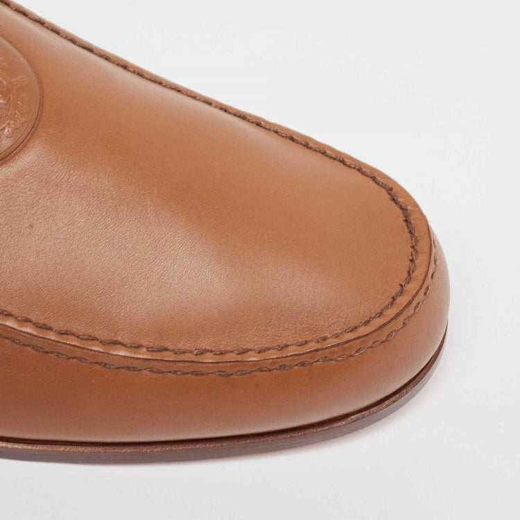 Hermès Brown Leather Slip On Loafers Size 44