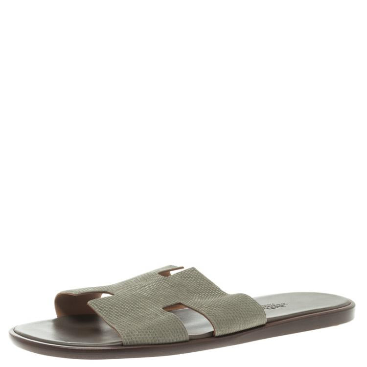 Hermes Grey Lizard Izmir Sandals Size 44