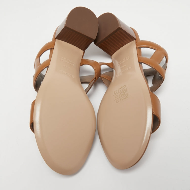Hermes Brown Leather Bikini Sandals Size 36.5