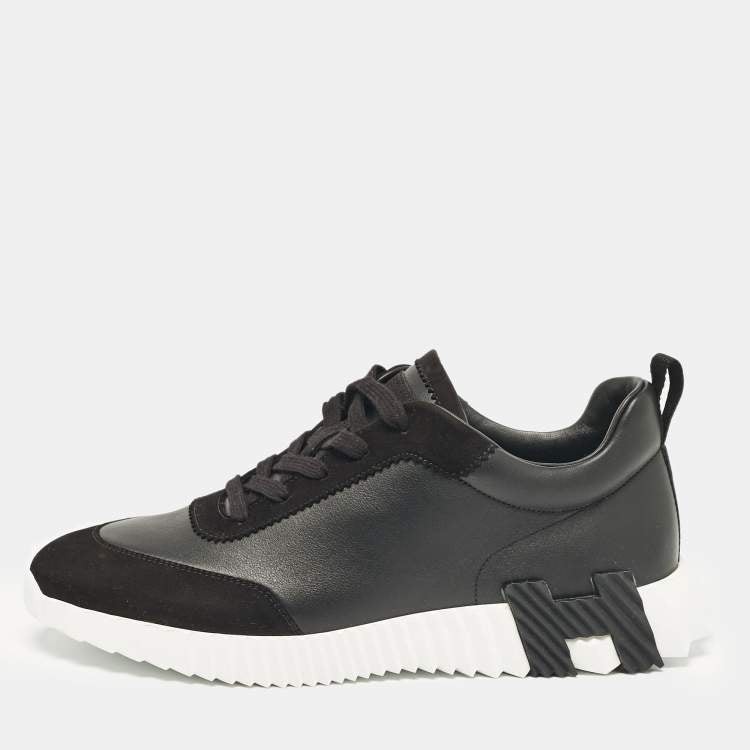 Hermes Black Leather and Suede Bouncing Sneakers Size 43