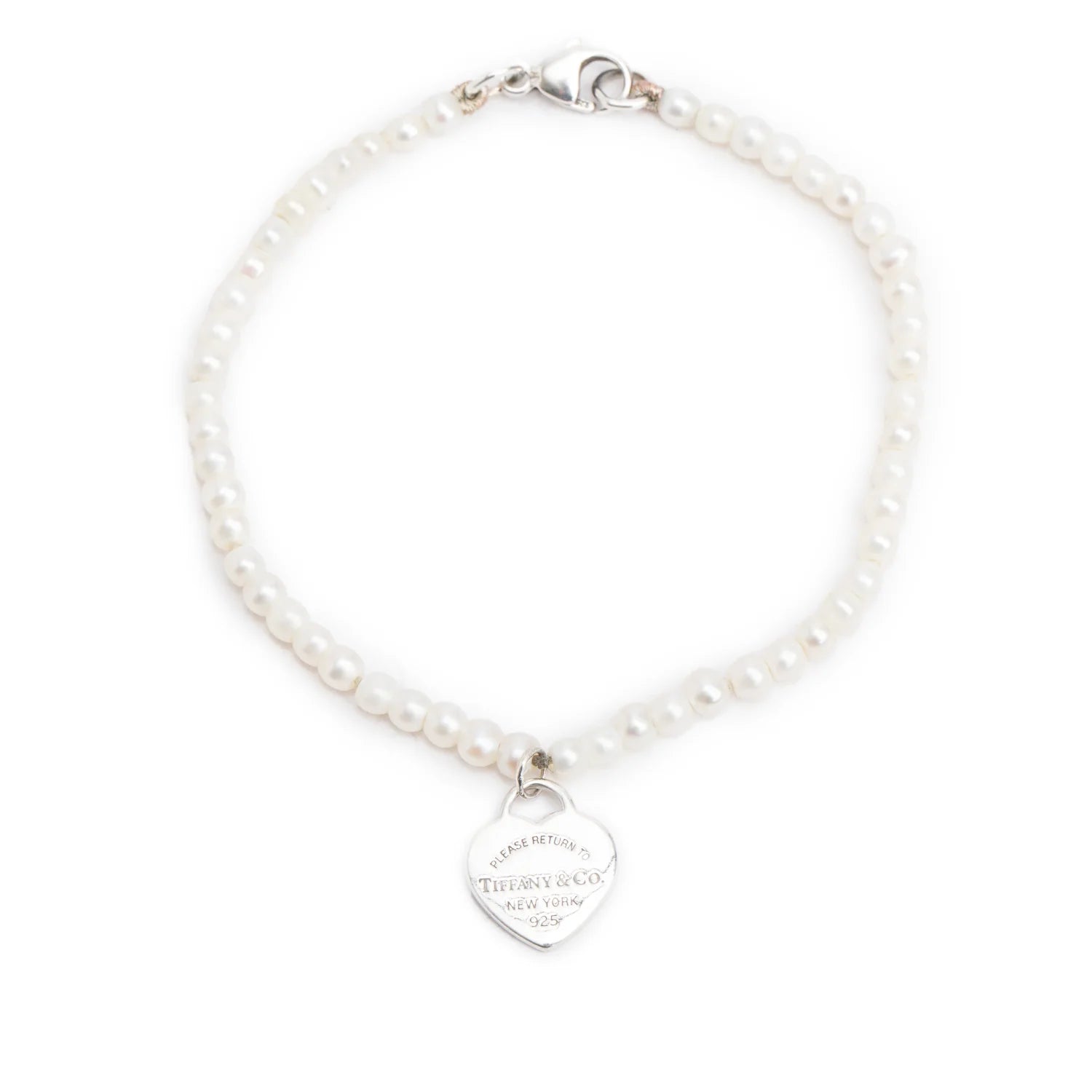 Tiffany & Co Sterling Silver Return to Tiffany Mini Heart Tag 3 MM Pearl Bracelet
