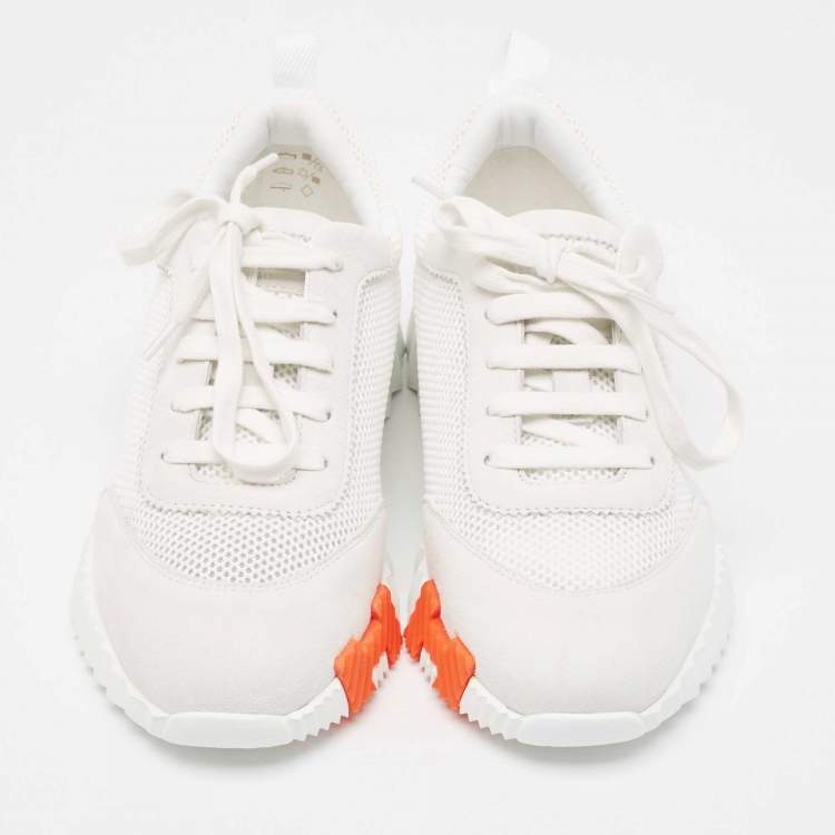 Hermes White Suede and Mesh Bouncing Sneakers Size 37