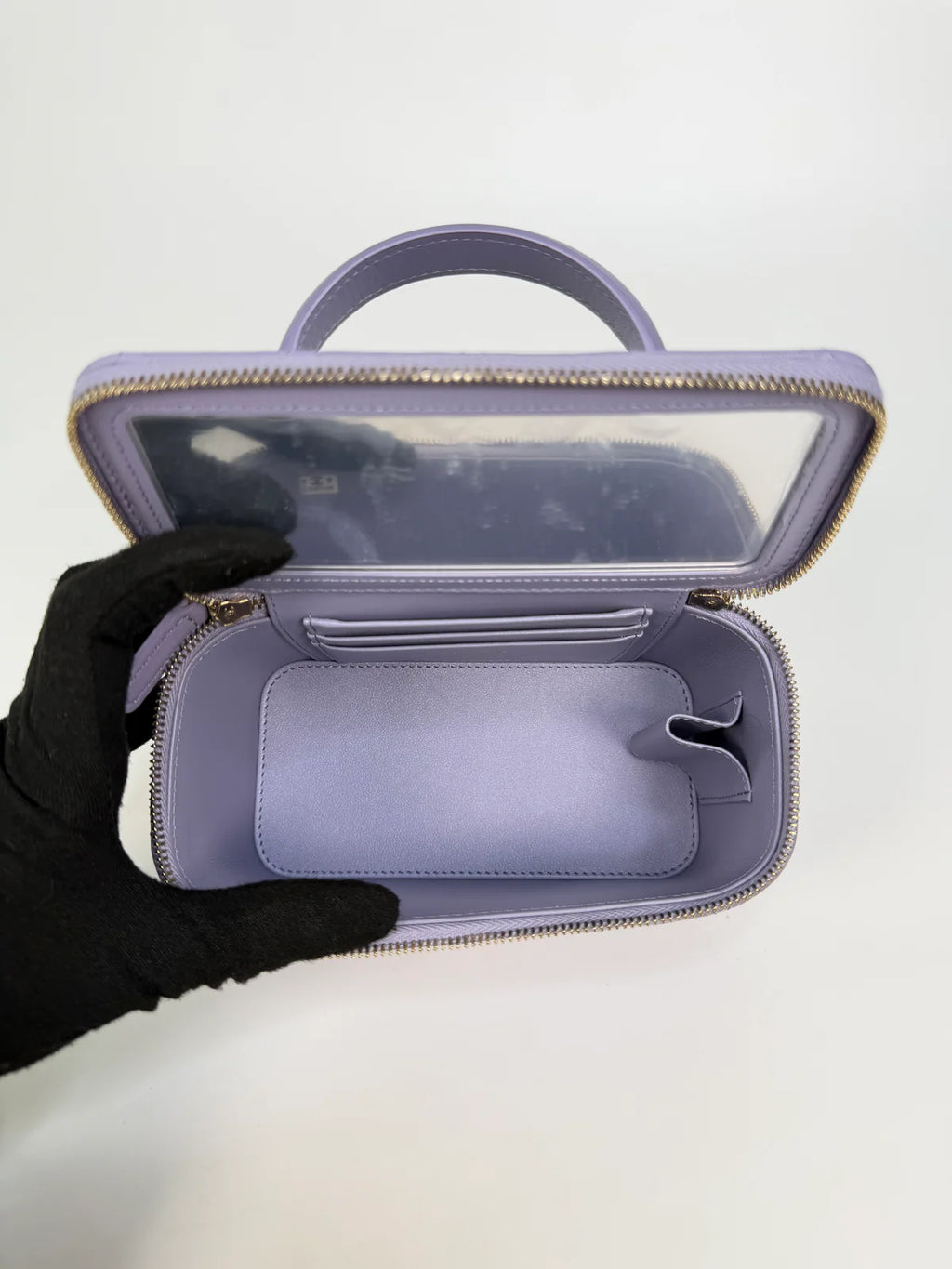 CHANEL MINI VANITY TOP HANDLE IN LILAC LAMBSKIN LEATHER WITH GOLD HARDWARE