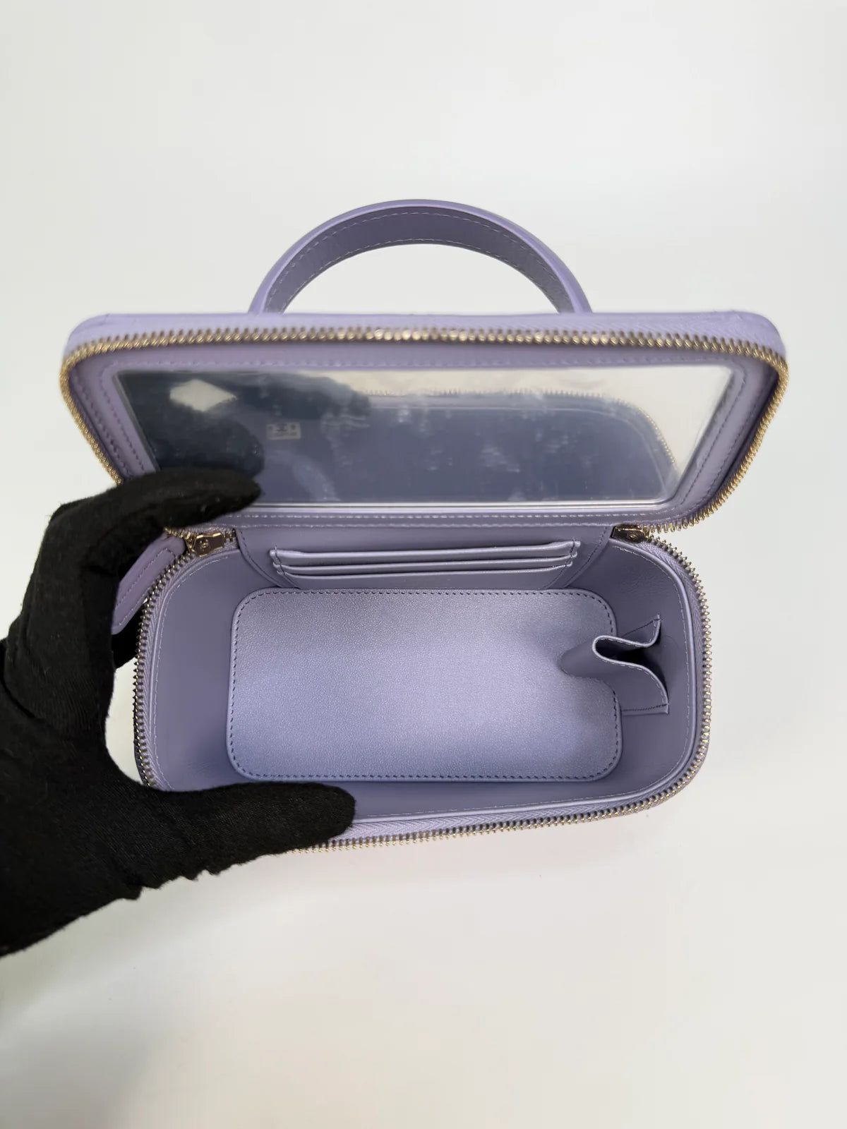 CHANEL MINI VANITY TOP HANDLE IN LILAC LAMBSKIN LEATHER WITH GOLD HARDWARE