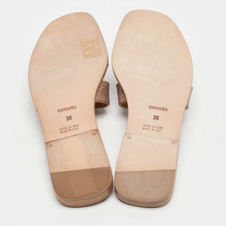 Hermes Beige Lizard Oran Slide Sandals Size 36