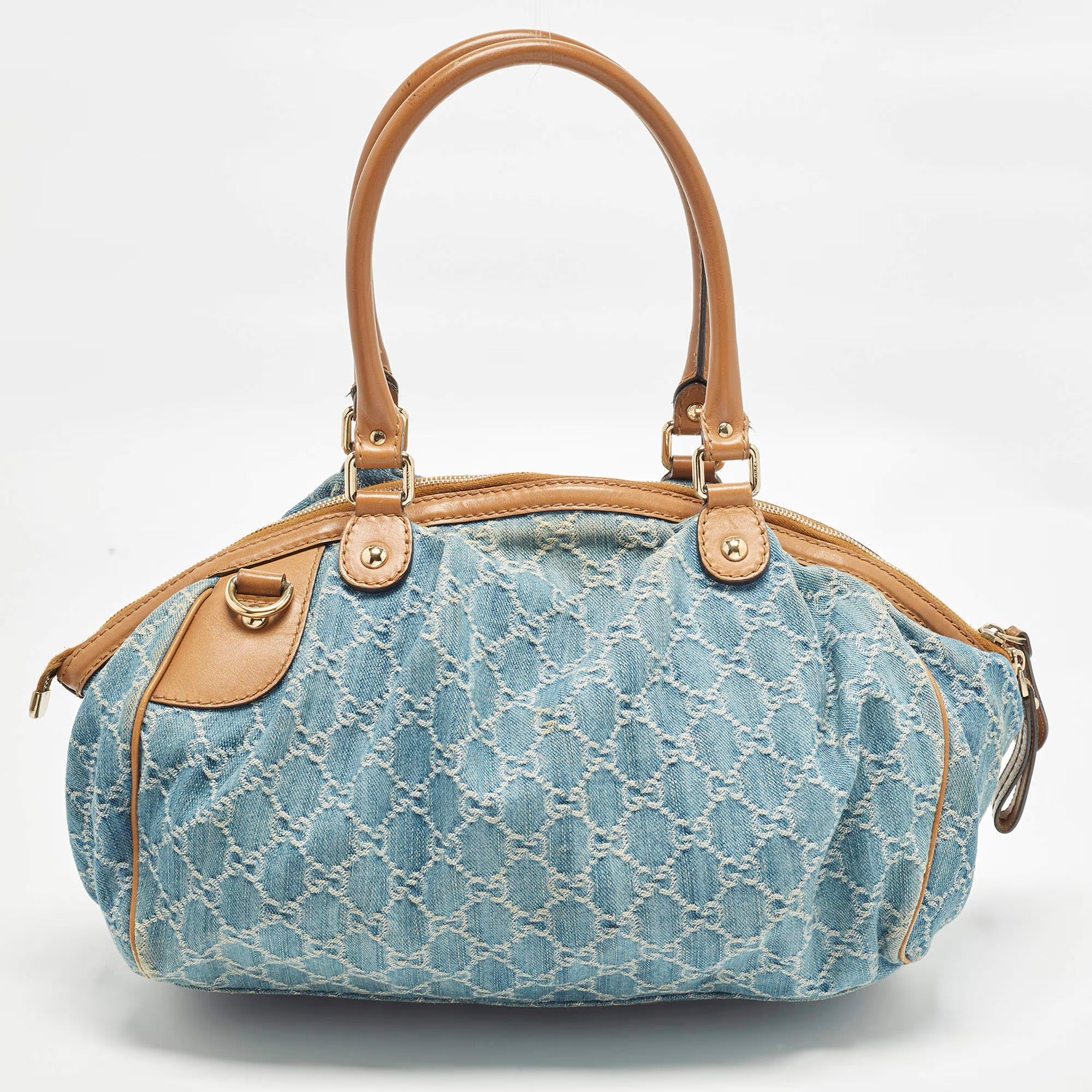Gucci Sukey Medium Blue/Tan GG Denim Satchel