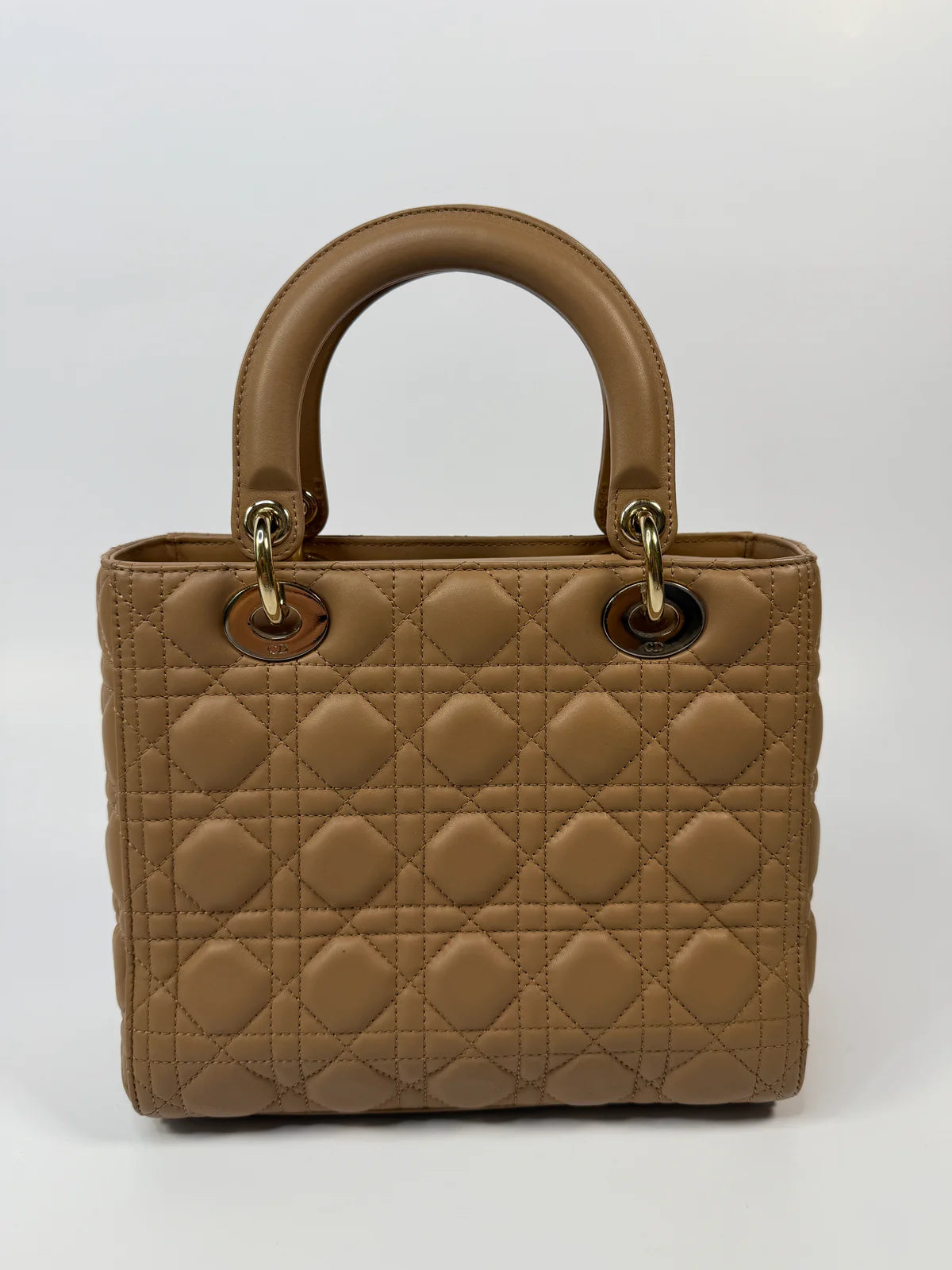 CHRISTIAN DIOR MEDIUM LADY DIOR BAG IN SAND WITH GOLD HARDWARE