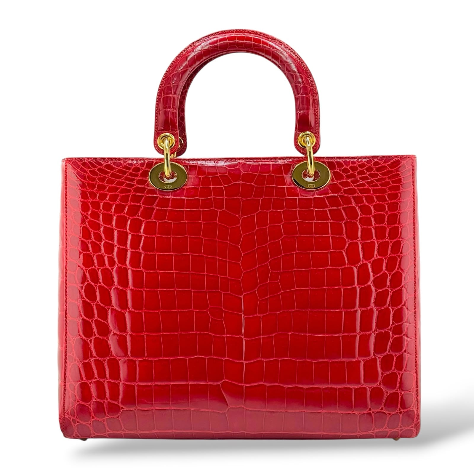 Christian Dior Red Shiny Crocodile Large Lady Dior Tote Bag