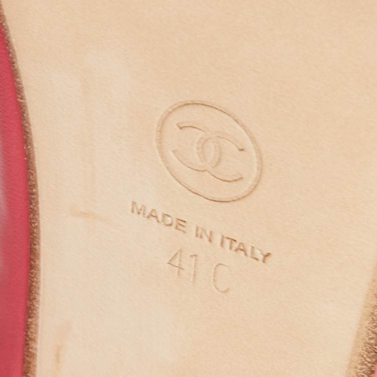 Chanel Pink Leather Gathered CC Cap Toe Ballet Flats Size 41