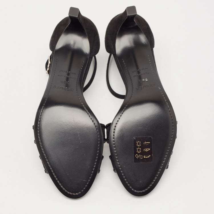 Hermes Black Suede Crystal Embellished Premiere Sandals Size 36.5