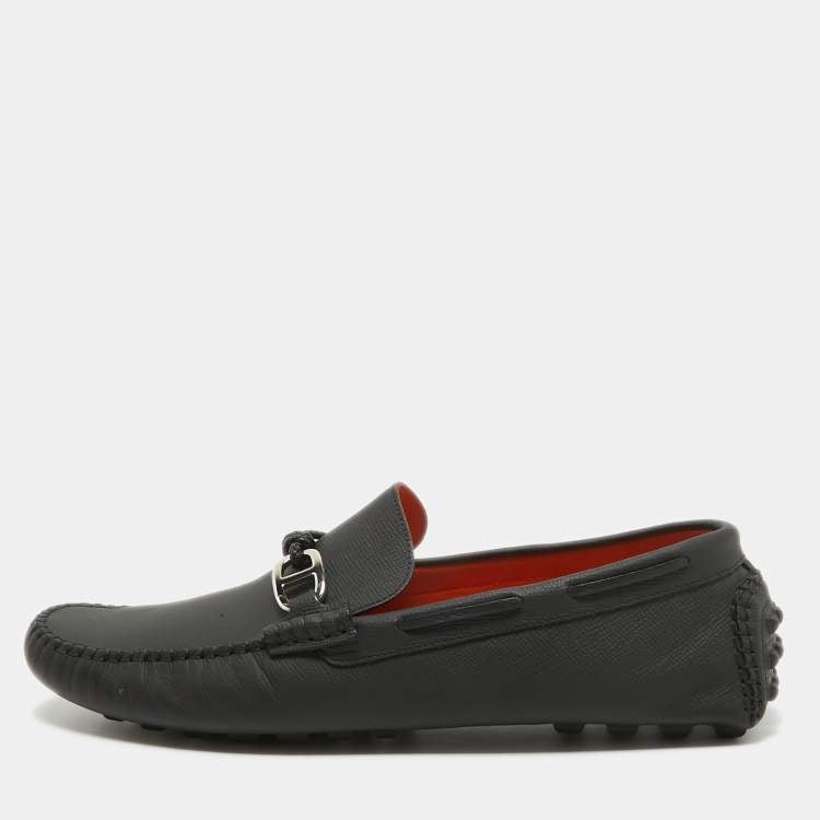 Hermes Black Leather Alessandro Slip On Loafers Size 44