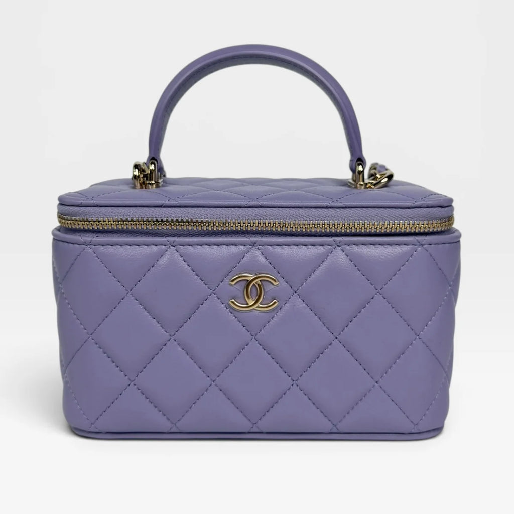 CHANEL MINI VANITY TOP HANDLE IN LILAC LAMBSKIN LEATHER WITH GOLD HARDWARE