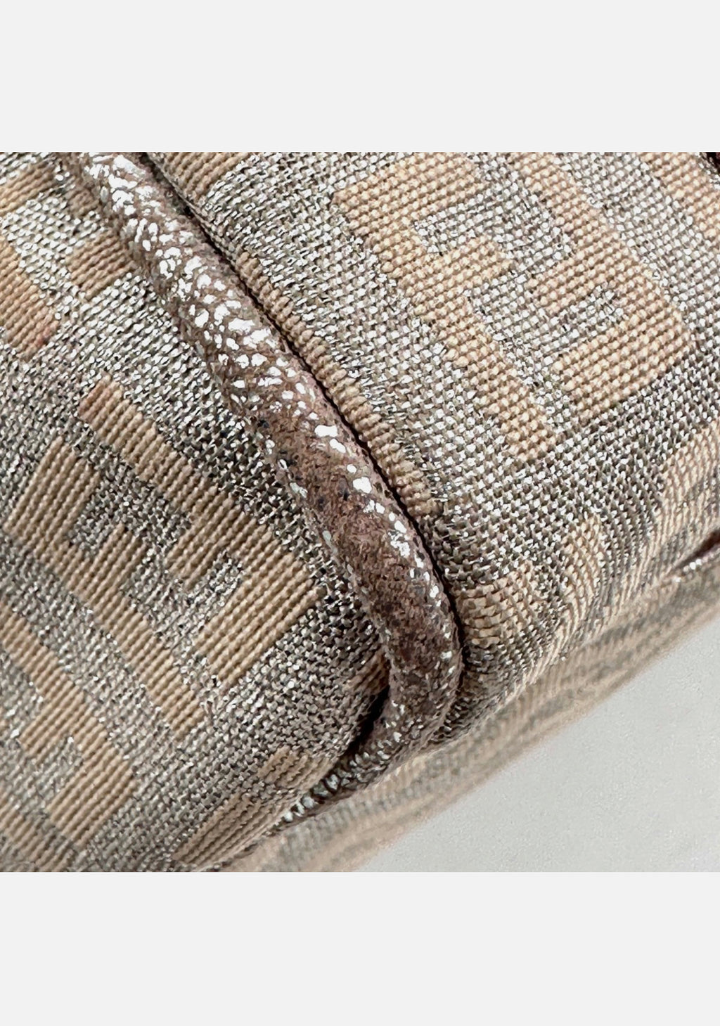 FENDI Mini Boston Bag Zucchino Canvas Leather Pink Beige Silver Purse