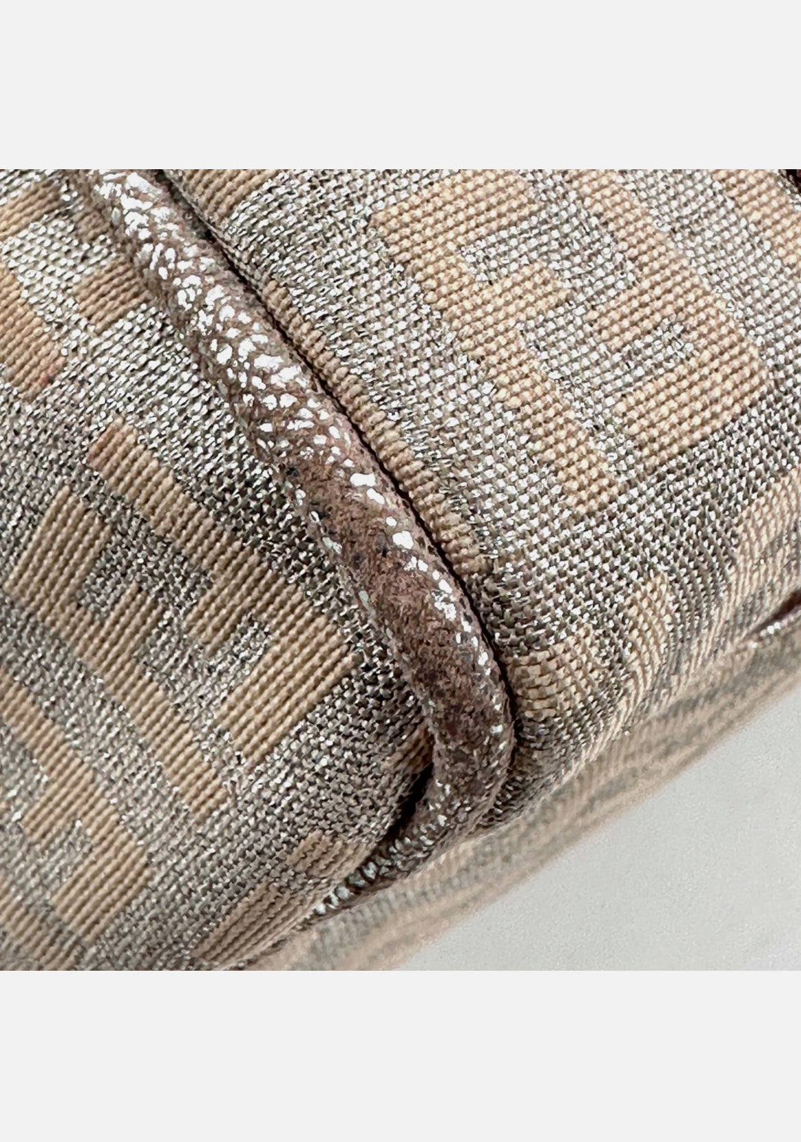 FENDI Mini Boston Bag Zucchino Canvas Leather Pink Beige Silver Purse