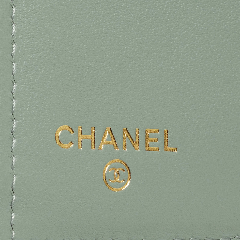 Chanel Classic Sage Green Quilted Caviar Leather Trifold Wallet