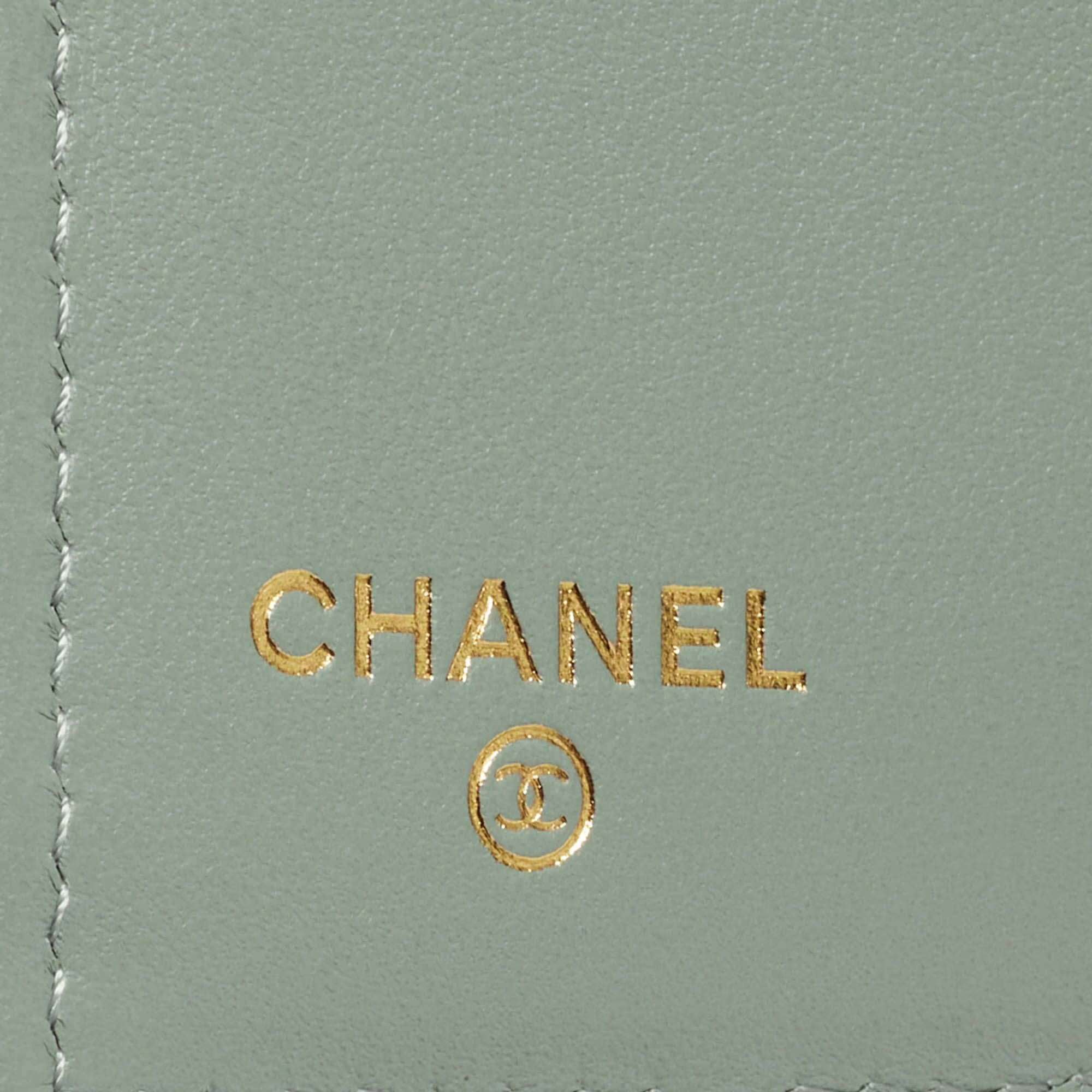 Chanel Classic Sage Green Quilted Caviar Leather Trifold Wallet