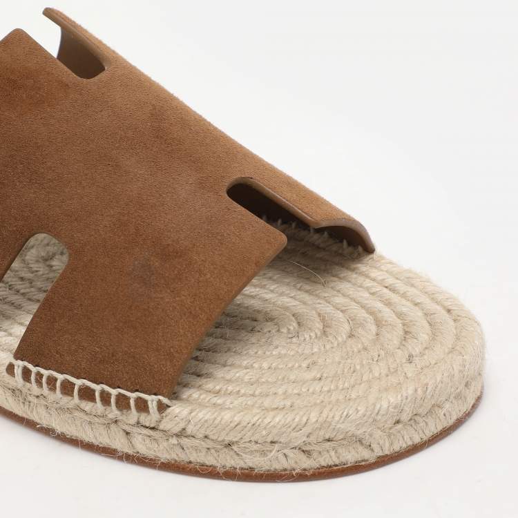 Hermes Brown Suede Antigua Espadrille Flats Size 43