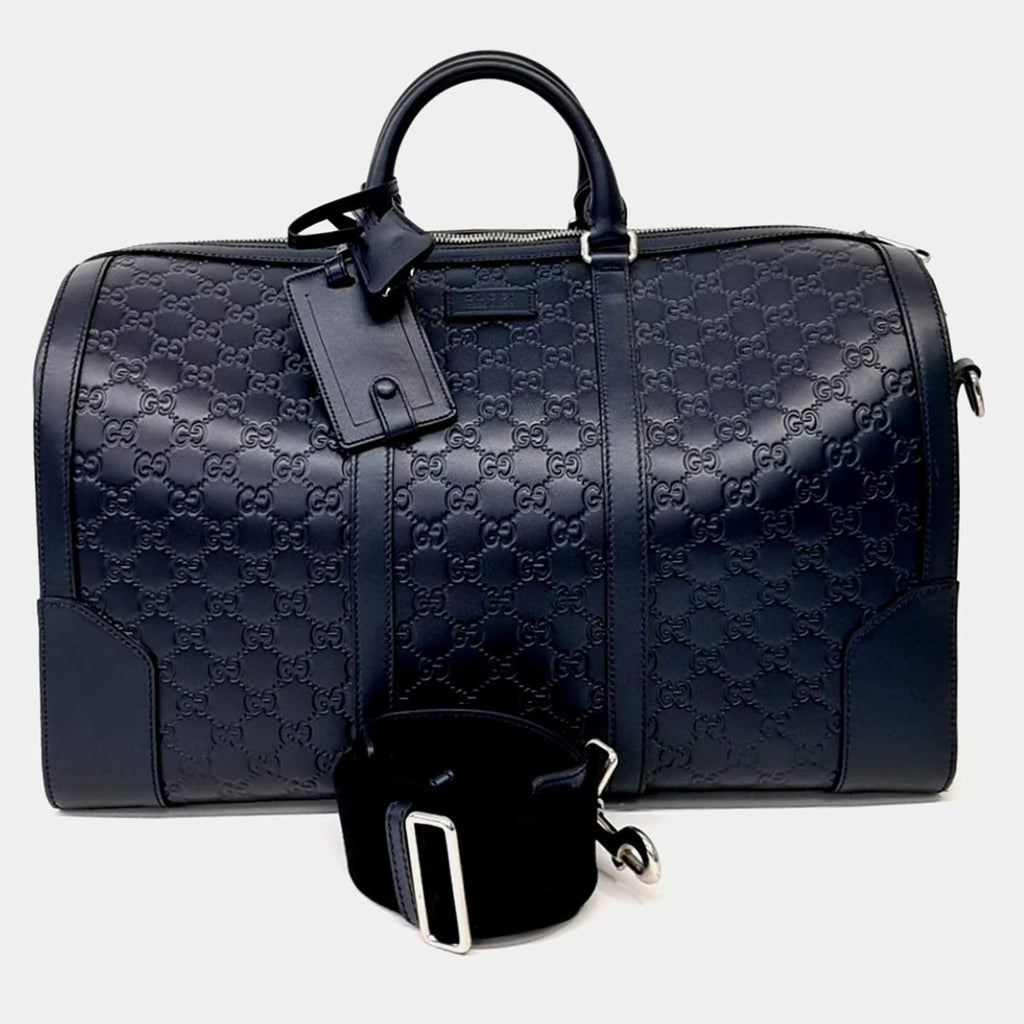 Gucci Navy Blue Leather Cima Line Travel Bag