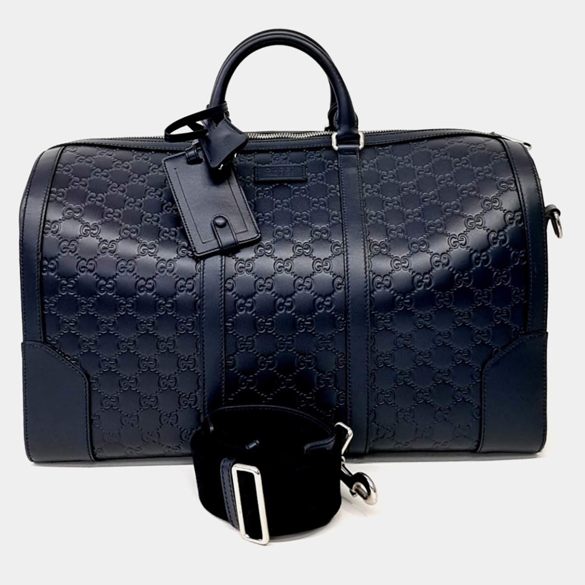 Gucci Navy Blue Leather Cima Line Travel Bag