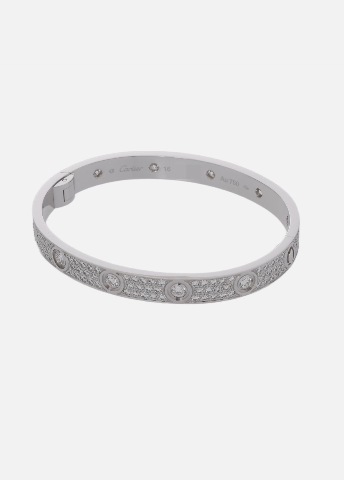 CARTIER Love Bracelet Full Pave Diamond In 18K White Gold Size 16
